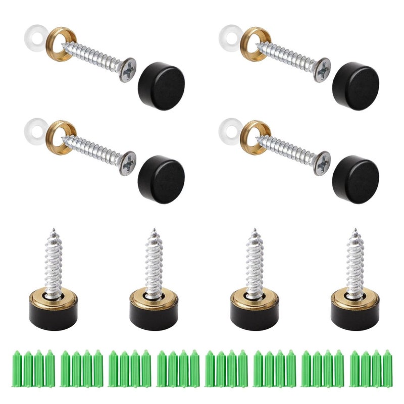 INCREWAY Pure Copper Mirror Screws Black 20Sets 10MM Simplicity Mirror Nails Decorative Cap Covers Mirror Screws Caps - Image 1
